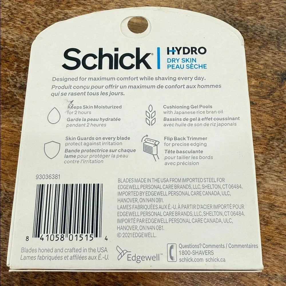 Schick Hydro Razor Blades 8 Cartridges Dry Skin 5 Blades Refills